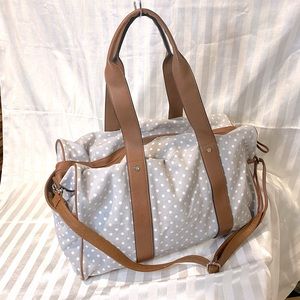 Madden Girl Weekender Duffel Bag polka dot light blue brown Faux Leather